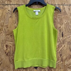 Ellen Tracy Lime Green Knit Tank Top Sleeveless Classic Blouse Plain Basics M